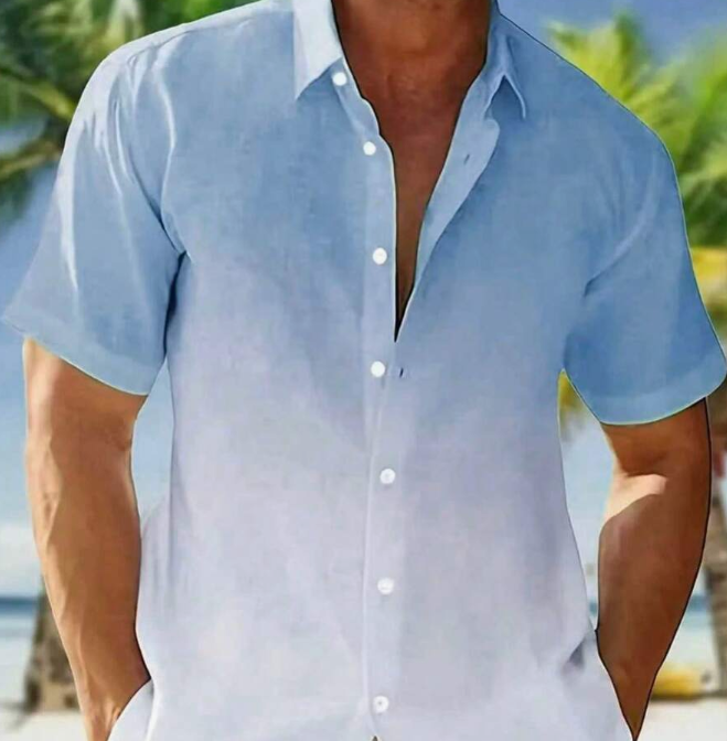 Men's Ombre Short Sleeve Button Down Collar Shirt