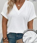 Women's Spring/Summer New Arrival Soft Knit Wide Ribbed V-Neck Short Sleeve Plus Size T-Shirt