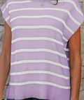Women's Striped Side Slit Crew Neck Short Sleeve Knit Top